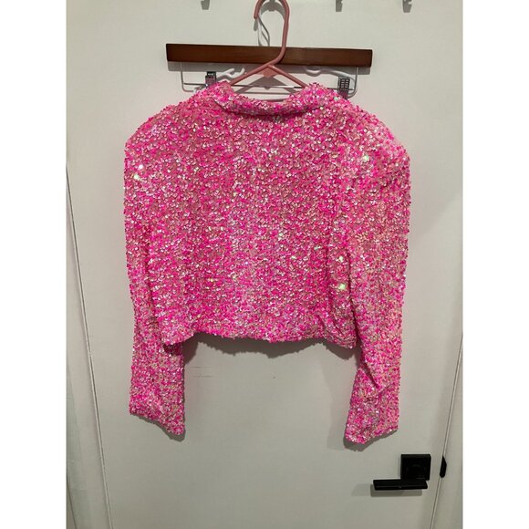 Nasty Gal Women's Premium Velvet Sequin Cropped Blazer, Pink, Size 14, NWT - Picture 2 of 3